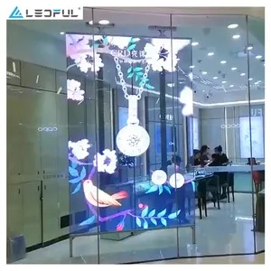 Display para arte de vidro ultra-fino p2.6 p3.9 p7.8, display de led transparente para parede de janela