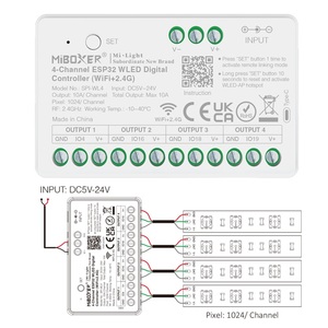 Contrôleur de pixels MiBoxer WiFi App 2.4G 4 canaux ESP32-WLED 5-24V 1024 pixels*4CH SPI adressable RGB RGBW pour éclairage LED - Product Image 1
