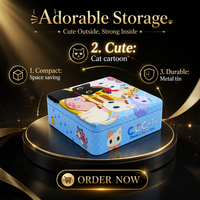 Boîte de rangement carrée en fer blanc à thème chat, étui cadeau métallique verrouillable avec impression personnalisée en relief pour cartes, puzzles et bonbons
