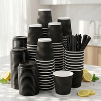 Gobelets en papier ondulé écologiques de 8 à 16 oz avec couvercle, personnalisables, isolés et jetables pour salons de café et galeries d'art