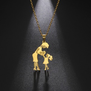 Chapado en oro Vintage mamá y niños <span class=keywords><strong>familia</strong></span> <span class=keywords><strong>amor</strong></span> Acero inoxidable corazón colgante collar para el día de <span class=keywords><strong>la</strong></span> Madre Regalos - Product Image 1