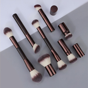 HMU vente en gros Logo personnalisé Maquillage professionnel <span class=keywords><strong>brun</strong></span> café couleur végétalien sans cruauté synthétique 7 pièces ensemble de pinceaux de maquillage - Product Image 4