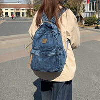 Tas Ransel Denim Kapasitas Besar Anti Air Unisex Gaya Korea untuk Siswa SMP dan SMA