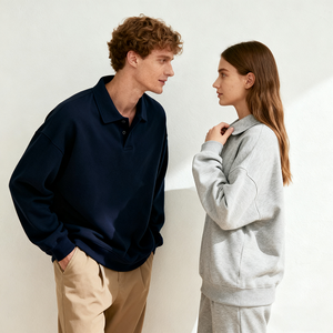 <span class=keywords><strong>Felpa</strong></span> <span class=keywords><strong>Polo</strong></span> Unisex Doger Personalizzabile, 100% Cotone, Manica Lunga, Stile Vintage Senza <span class=keywords><strong>Cappuccio</strong></span>, Tinta Unita <span class=keywords><strong>con</strong></span> Logo Ricamato Personalizzabile - Product Image 3