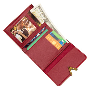 Women's Red PU Leather Purse Ladies Front Pocket <strong>Wallet</strong> with Button Closure Fashionable <strong>Trifold</strong> <strong>Wallets</strong> for Women Money Purses - Product Image 5