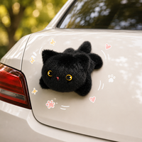 Aimant de réfrigérateur en peluche chat noir mignon, en fibre de polyester douce, design couché, souvenir magnétique, cadeau fantaisie