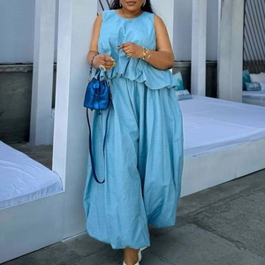 Haut court sans manches ample avec taille cintrée et pantalon large - Nouvel ensemble 2 pièces pour femmes de style africain - Product Image 2