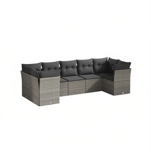 Modular Grey Pe <b>Rattan</b> Garden <b>Sofa</b> Set 7 Piece Outdoor Furniture Weather Resistant Contemporary Design - Product Image 1