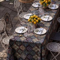 Nappe Jacquard Géométrique Ethnique Persane Moderne Bleu Marine Foncé Imperméable, Housse de Table Tissée pour Repas en Extérieur et Décoration de Fête