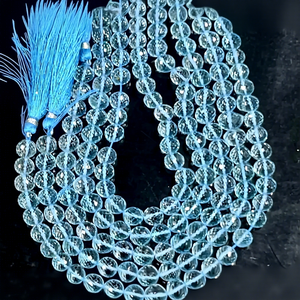 Perles en forme de sphère facettées AAA, topaze bleue naturelle, brin de 8 pouces, taille 7 mm, pour la fabrication de bijoux - Product Image 1