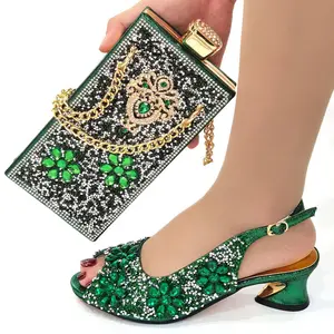 Sinya fleur chaussures sac ensemble avec des pierres belles chaussures italiennes pour correspondre à l'ensemble de sac femmes chaussures de fête ensemble