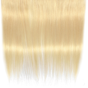 Vente en gros de cheveux humains russes bruts blonds 613 lisses, avec closure frontale en dentelle 13x4 et trame nouée à la main, pour coiffures tendance - Product Image 2