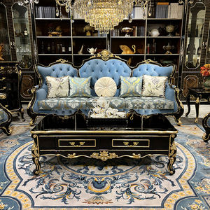 फ्रेंच 123 सोफा संयोजन यूरोपीय कपड़े महल महल बर्गंडी सोफे ब्लू प्रीमियम लिविंग रूम सोफा गोल्ड फइल शिल्प कौशल - Product Image 3