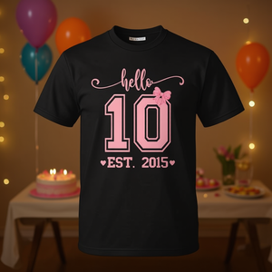 T-shirt pour fille de 10 ans, motif nœud rose, estampé « Est 2015 », chemise de fête pour dix ans - Product Image 3