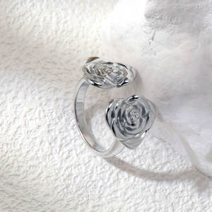 Bague en acier inoxydable plaqué or 18 carats style rétro, nouvelle collection été, double tête de rose, style nautique, bijoux - Product Image 4