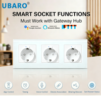 UBARO Tuya Zigbee Prise murale intelligente 3 gangues EU Schuko 16A avec panneau en verre trempé, compatible Alexa Google Home et application Smart Life/Tuya
