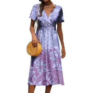 Custom Elegant Long Maxi Dress In Bulk Luxury Clothes For Women Polynesian Tribal Puletasi Wedding Dress For Girls