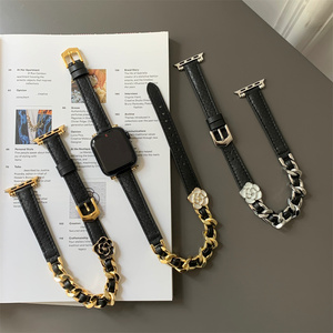 Elegantes correas de cuero genuino de grano superior para <span class=keywords><strong>Apple</strong></span> <span class=keywords><strong>Watch</strong></span> 38mm 40mm 41mm 42mm 44mm 45mm 46mm 49mm pulsera de doble cadena - Product Image 1