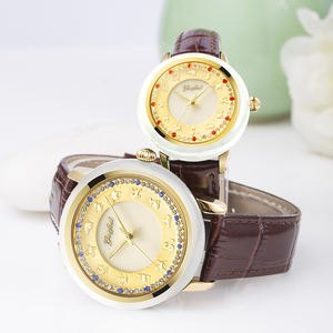 Design de luxe cadran zodiaque Hetian Jade montres pour hommes et femmes bracelets en cuir mode Quartz Couple <span class=keywords><strong>montre</strong></span> - Product Image 1