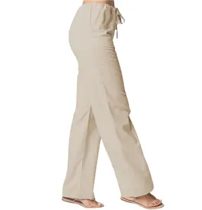 夏のコットンリネンルーズカジュアル女性パンツズボン女性服工場卸売カスタム安いパンツ