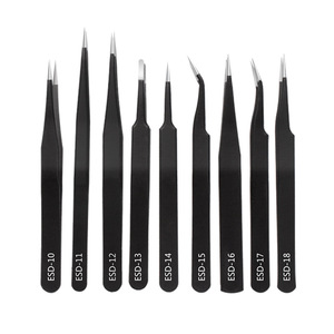 Juego de pinzas de 6 piezas, protección ESD, acero inoxidable negro puntiagudo y curvado, para reparación de teléfonos móviles y ordenadores. - Product Image 4
