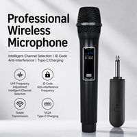 Microphone dynamique sans fil portatif à réduction de bruit, bande UHF, fréquence réglable, écran LCD, idéal pour les églises et les petites scènes