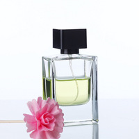 Flacon de parfum en verre épaissi de 50 ml avec col à baïonnette, transparent, carré, avec pompe pulvérisatrice, vide, rechargeable pour voyage, sans diffuseur à bâtonnets