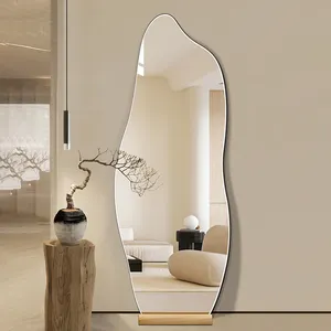Movable Irregular Anti-explosion Full Length Dressing Mirror With Solid Wood Base