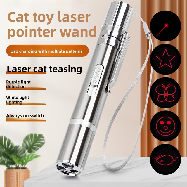 Modern Type-C Rechargeable Stainless Steel 3-in-1 Laser Pointer & Flashlight with UV Light for Cats-Interactive Pet Toy