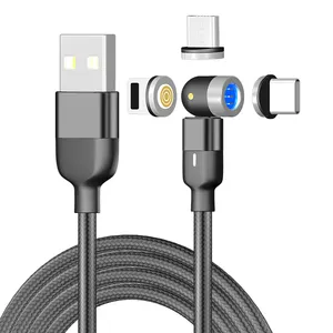 Manyetik USB kablosu tip C mikro şarj aleti kablosu iPhone 12 Mini 11 Pro Max hızlı şarj USB kablosu 540 derece rotasyon siyah
