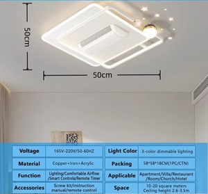 Ventilador de <span class=keywords><strong>Techo</strong></span> LED Moderno y Silencioso con Control Remoto, Tres Colores, Viento Fuerte, Antiparpadeo, Regulable, Alto CRI 90, para Hotel, Sala de Estar, <span class=keywords><strong>Dormitorio</strong></span> - Product Image 3