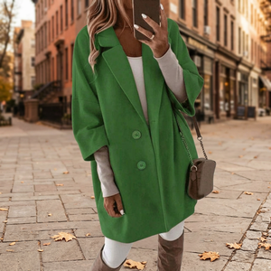 Abrigo de Mezcla de Lana - Abrigo Verde Cálido de Invierno con Botones - Product Image 2