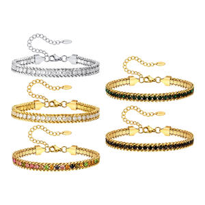 Exquisita pulsera de cadena cubana de acero inoxidable con circón de cristal geométrico colorido, joyería de cadena y eslabones de moda - Product Image 1