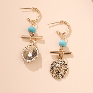 Pendientes de Aro con Cabeza de León, Aleación de Zinc, Cuentas de Turquesa, Joyería de Moda - Product Image 2