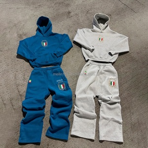 Ensemble survêtement décontracté 2 pièces personnalisé en molleton épais avec pantalon large et sweat à capuche – Fabricant de tenues de sport et de jogging - Product Image 1