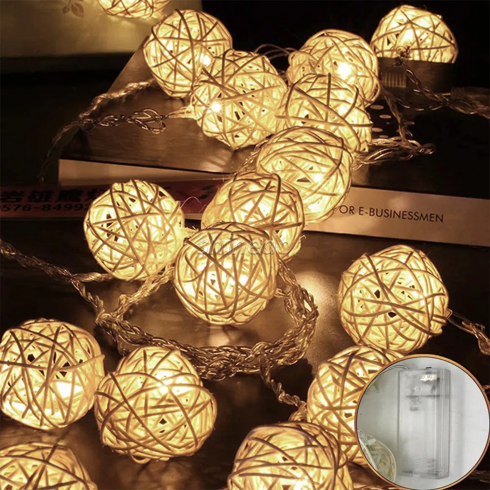 Decoração do feriado 10 LED Rattan Bola Luz Da Corda Solar