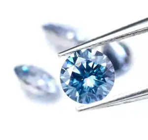 Hot Selling Aqua Blue Moissanite Stone Full Size 6.5mm 8.0mm 9.0mm 10.0mm 1Carat Perfect Cut Round Moissanite For Jewely Making
