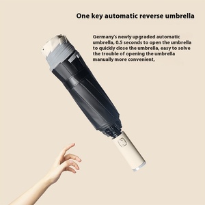 Grande semiautomatico in vinile nero dodici costole Reverse Uv ombrello con nastro riflettente colore manico resistente alle tempeste Business - Product Image 5
