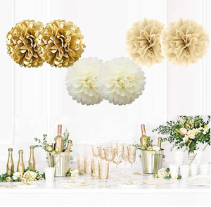 Emas & putih baby shower satu Pesta Ulang Tahun Balon metalik bunting pinggiran tirai rumbai Pom Pom Swirl topper kue dekorasi bendera - Product Image 5