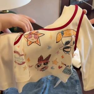 Tongxingyuan Girls Cartoon T-Shirt And Plaid Jeans Set Autumn Cotton Two-Piece Outfit Kids Fashion Clothes - Product Image 2