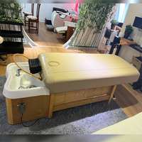 Lit de massage multifonctionnel moderne pour salon d'hôtel, en bois, avec lavage de cheveux électrique, massage thaïlandais, traitement capillaire, spa, shampooing, bassin en céramique