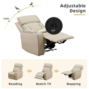 Sofá Seccional Reclinable de Cuero con Movimiento Eléctrico, Asientos para Cine en Casa, Consola de Alimentación Inalámbrica USB para el Hogar - Product Image 3