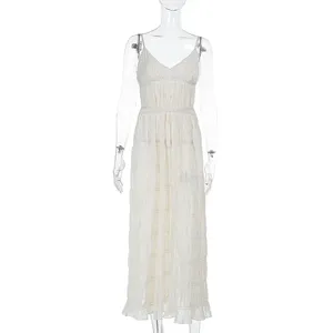 Abito Estivo da Donna con Scollo a V Senza Maniche, Spalline Sottili, Vita Impero, Schiena Scoperta, Patchwork, Lunghezza alla Caviglia, Casual per Feste e Spiaggia - Product Image 6