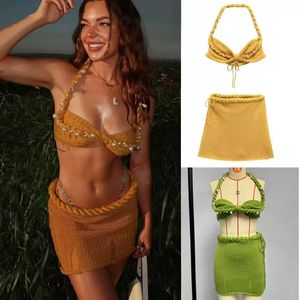 2025 da <span class=keywords><strong>donna</strong></span> con collo appeso in tessuto di perle senza maniche <span class=keywords><strong>abbigliamento</strong></span> da <span class=keywords><strong>donna</strong></span> 2 pezzi camicetta e abiti Set di vestiti - Product Image 1