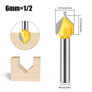 <span class=keywords><strong>1</strong></span>/4 6mm Vástago Carburo V Ranurado Carpintería <span class=keywords><strong>Router</strong></span> Bits Cortador de molino de madera con 90 grados <span class=keywords><strong>1</strong></span>/4 3/<span class=keywords><strong>8</strong></span> <span class=keywords><strong>1</strong></span>/2 Pulgadas Diámetro de corte - Product Image 4