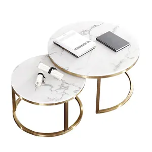 White Circular Coffee Nest Marble Nordic Golden Iron Gold Metal Side Table