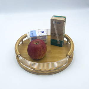Bandeja redonda de acrílico y bambú con asas para restaurante y uso doméstico, juegos de té, platos para repostería y frutas - Product Image 2