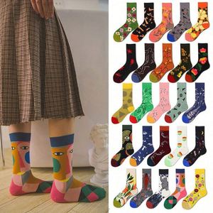 <span class=keywords><strong>Chaussettes</strong></span> florales mi-longues unisexes, style coréen, avec illustration abstraite de fleurs et motif urbain ludique, pour couples - Product Image 2