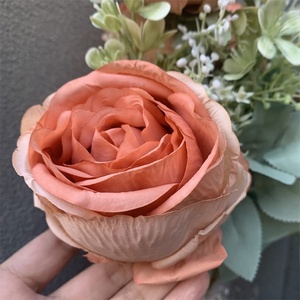 Bouquet de café en soie avec 9 têtes de roses artificielles pour décoration de mariage, vente en gros, L-345 - Product Image 2