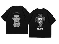 Ronaldo Heavyweight 260g Vintage Trend T-shirt à manches courtes Street Style Loose Fit Long Direct Spray pour hommes femmes